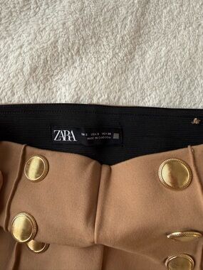 ZARA Tan High-Waist Skirt with Gold Buttons